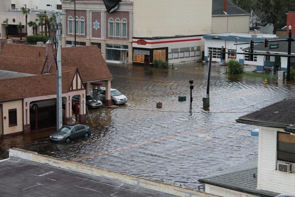 streets and buildings flooded from a hurricane