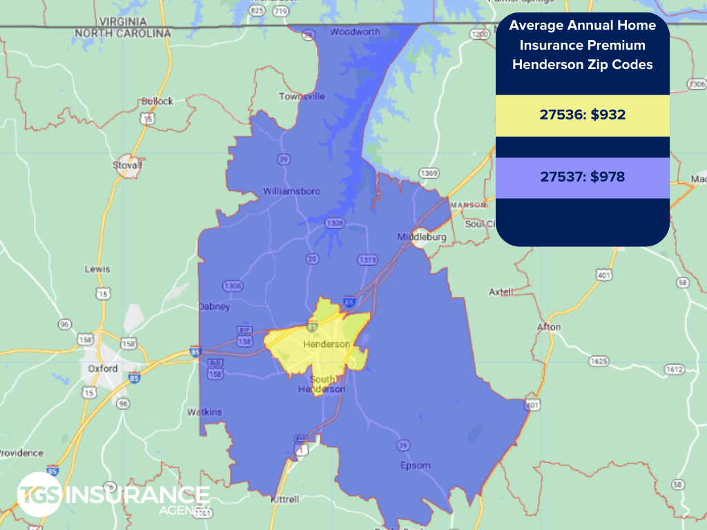 Henderson, NC ZIP Code Map for Home Insurance Premiums