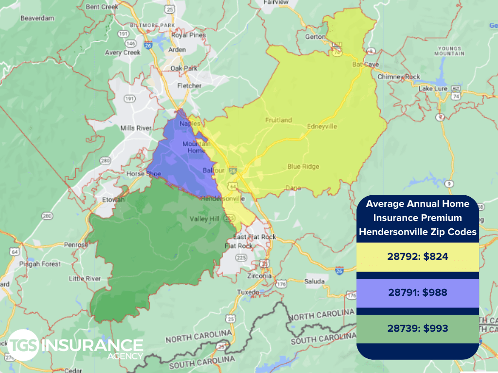 Hendersonville, NC Home Insurance Price by ZIP Code