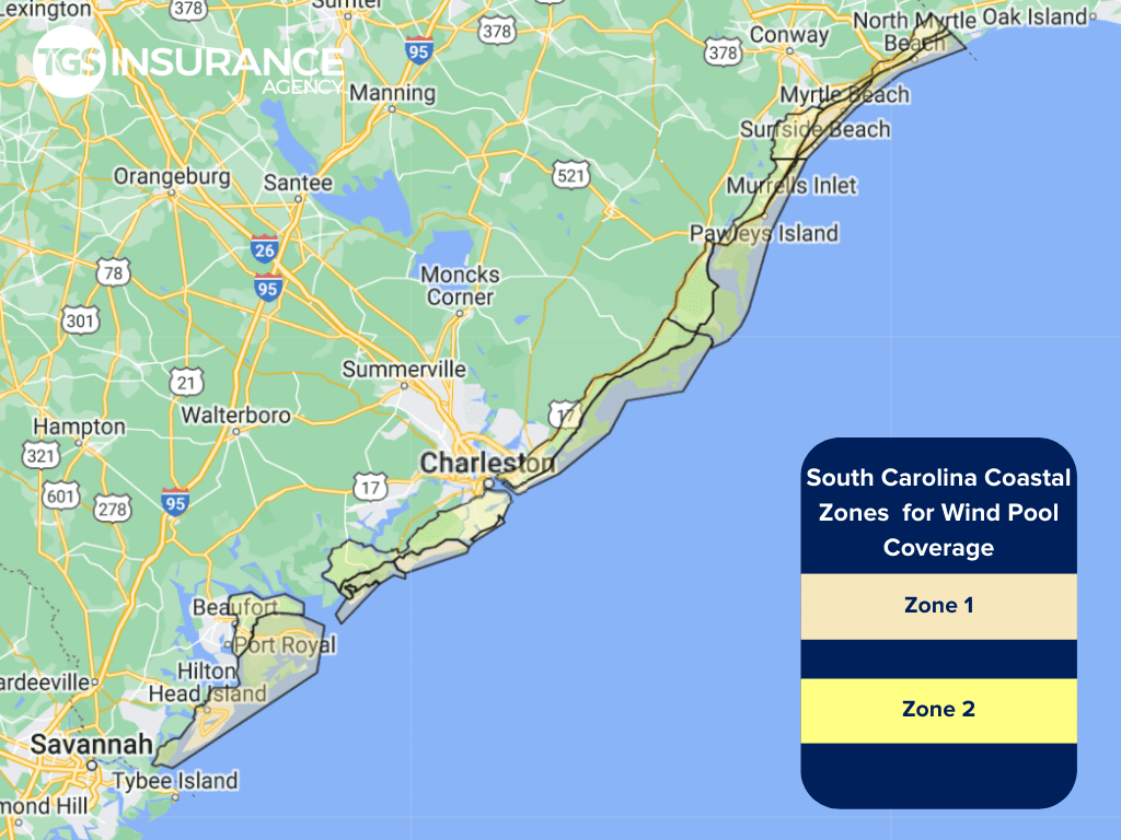 Zones côtières de Caroline du Sud pour la couverture des piscines éoliennes