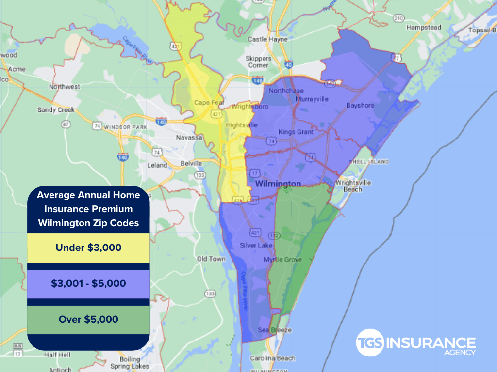 wilmington nc zip code map